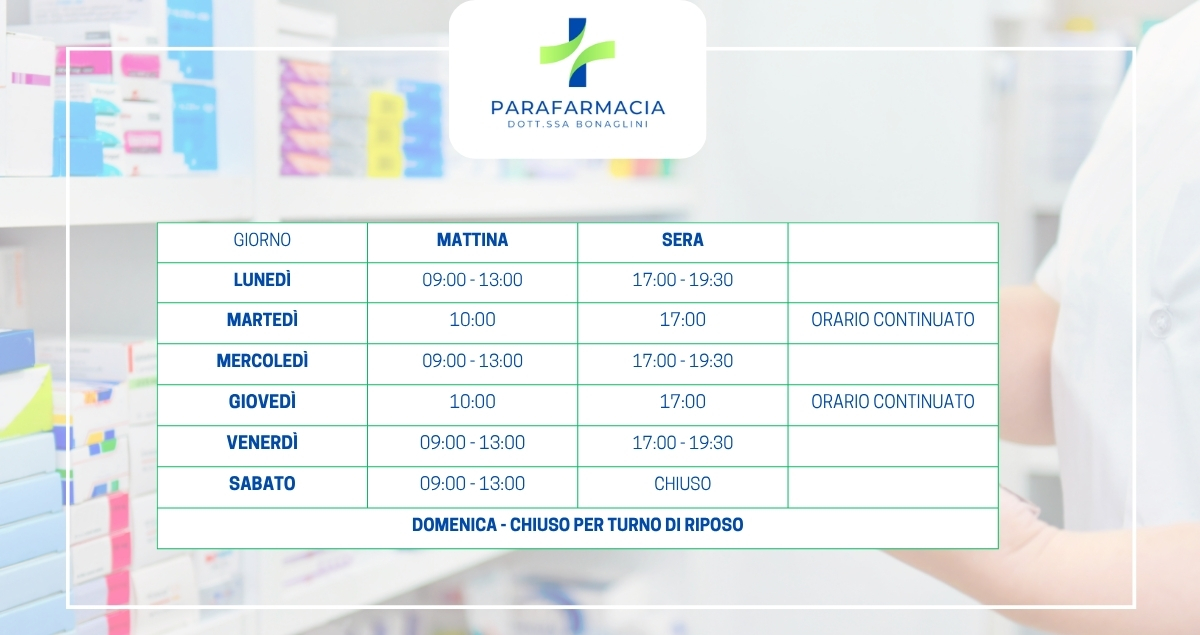 Orari di apertura Parafarmacia Oristano Dott.ssa Bonaglini